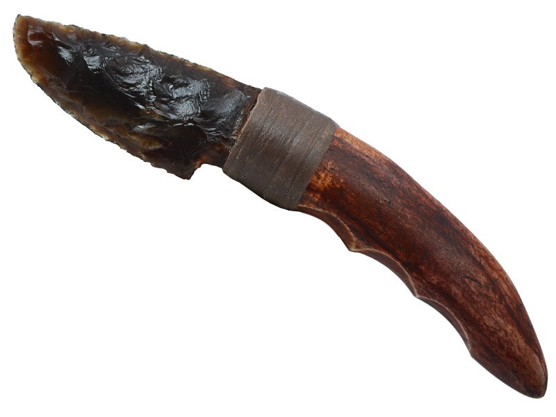 Faca para colecionador em Obsidiana. Empunhadura em chifre de cervo, 20 cm