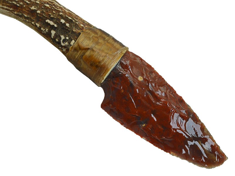 Faca para colecionador em Obsidiana. Empunhadura em chifre de cervo, 23 cm