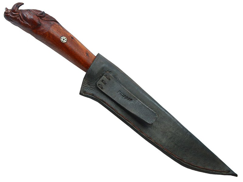 Adellar Filippon faca picanheira brüt forge em aço 52100. Empunhadura madeira de cocobolo esculpido, 35 cm