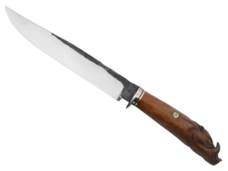 Adellar Filippon faca picanheira brüt forge em aço 52100. Empunhadura madeira de cocobolo esculpido, 35 cm