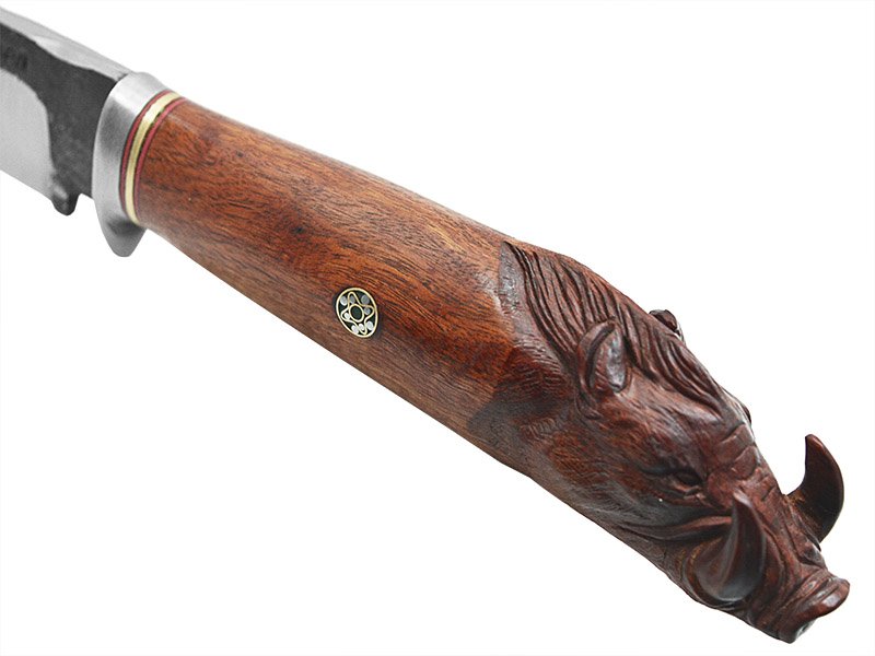 Adellar Filippon faca picanheira brüt forge em aço 52100. Empunhadura madeira de cocobolo esculpido, 35 cm
