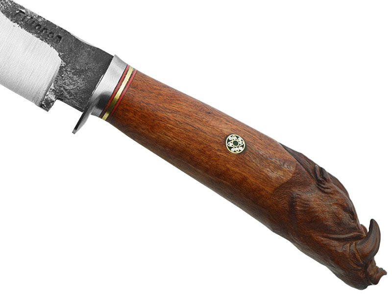 Adellar Filippon faca picanheira brüt forge em aço 52100. Empunhadura madeira de cocobolo esculpido, 35 cm