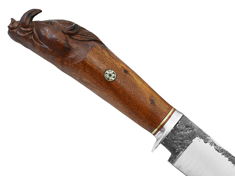 Adellar Filippon faca picanheira brüt forge em aço 52100. Empunhadura madeira de cocobolo esculpido, 35 cm