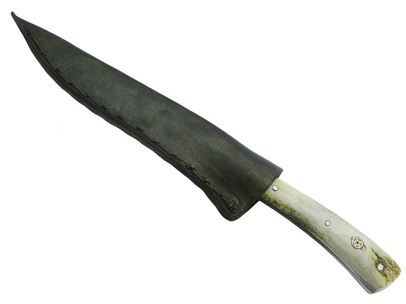 Adellar Fillipon faca para colecionador em aço damasco. Empunhadura em chifre de cervo, 21 cm