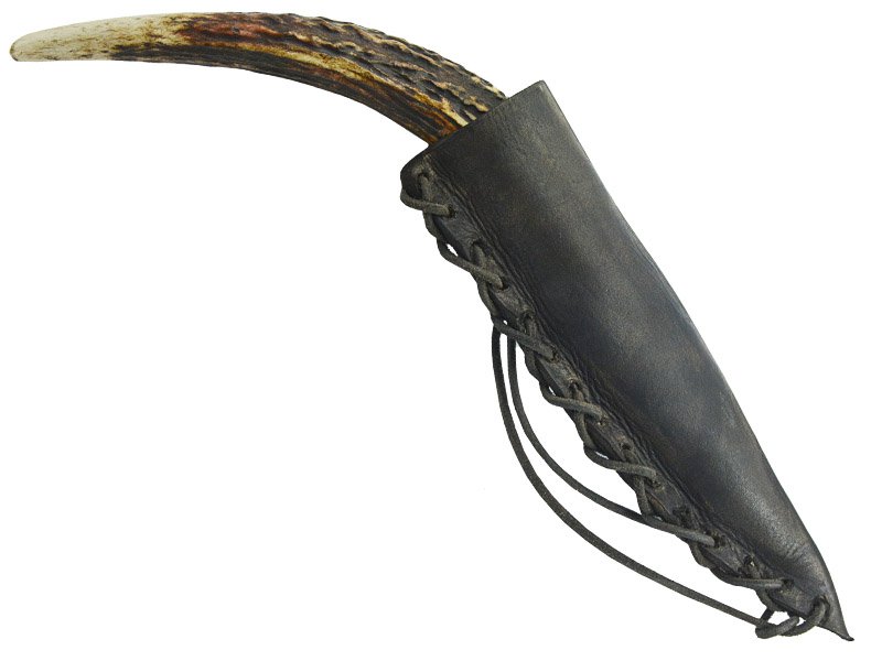 Faca para colecionador em Obsidiana negra. Empunhadura em chifre de cervo, 29 cm
