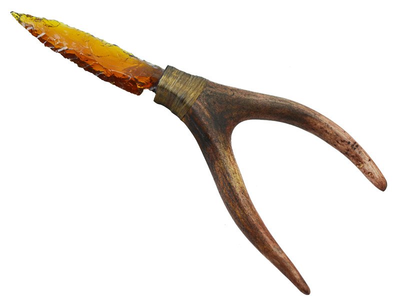 Faca para colecionador em Obsidiana. Empunhadura em Chifre de Cervo, 30 cm