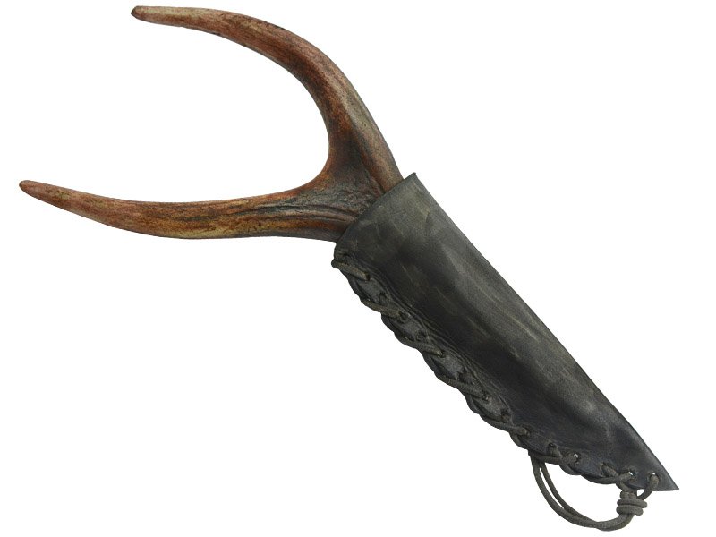 Faca para colecionador em Obsidiana. Empunhadura em Chifre de Cervo, 30 cm