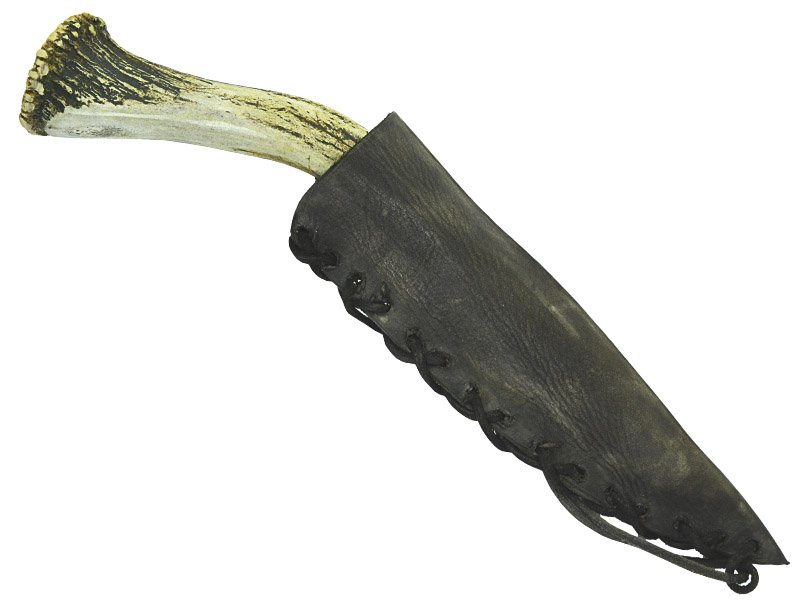 Faca para colecionador em Obsidiana azul. Empunhadura em chifre de cervo, 26 cm