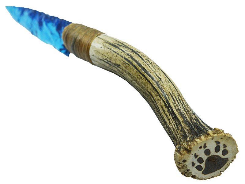 Faca para colecionador em Obsidiana azul. Empunhadura em chifre de cervo, 26 cm