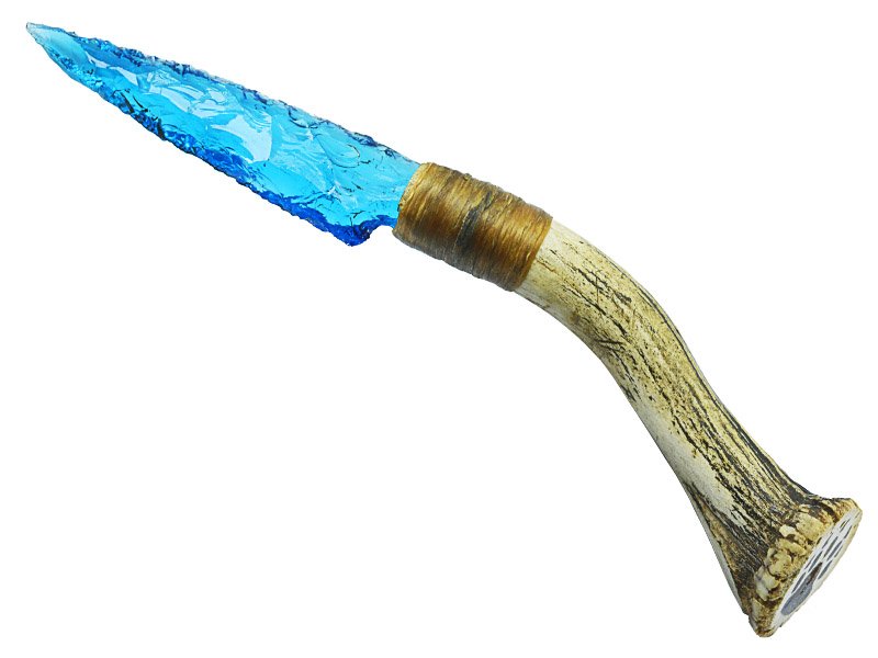 Faca para colecionador em Obsidiana azul. Empunhadura em chifre de cervo, 26 cm