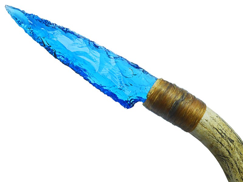 Faca para colecionador em Obsidiana azul. Empunhadura em chifre de cervo, 26 cm