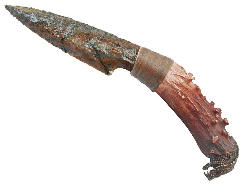 Faca para colecionador em Obsidiana. Empunhadura em chifre de cervo, 26 cm