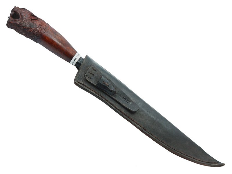 Adellar Filippon faca picanheira brüt forge em aço 52100. Empunhadura madeira de cocobolo esculpido, 41 cm