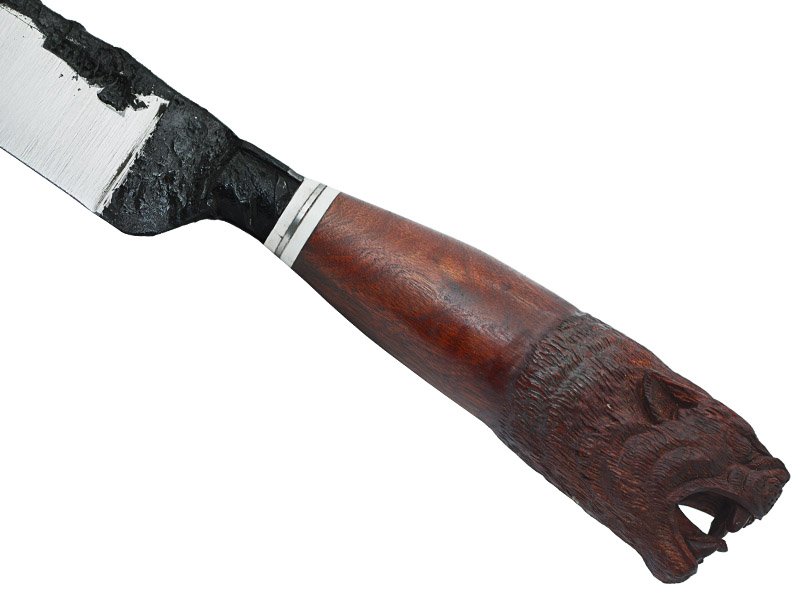Adellar Filippon faca picanheira brüt forge em aço 52100. Empunhadura madeira de cocobolo esculpido, 41 cm