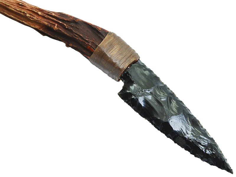 Faca para colecionador em Obsidiana negra. Empunhadura em chifre de cervo, 37 cm