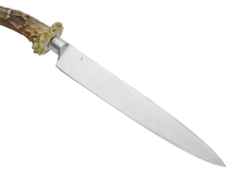 Faca para churrasco para colecionador em aço inox integral. Empunhadura em chifre de cervo, 34 cm