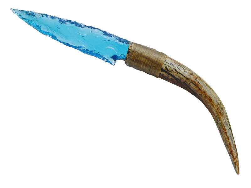 Faca para colecionador em Obsidiana. Empunhadura em chifre de cervo, 27 cm