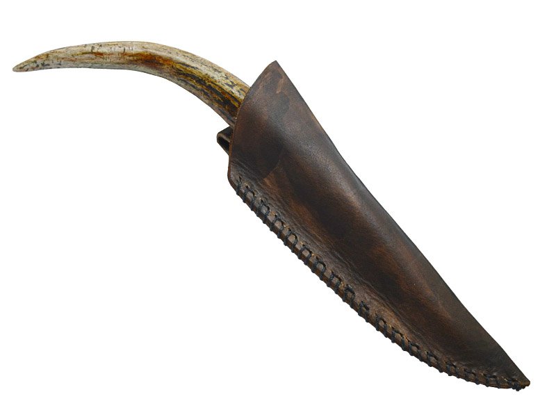Faca para colecionador em Obsidiana. Empunhadura em chifre de cervo, 27 cm