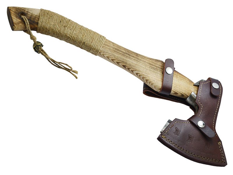 Machado nórdico VIKINGS para colecionador em aço carbono. Empunhadura em madeira pinho de riga, 49 cm