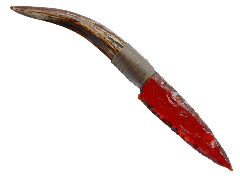 Faca para colecionador em Obsidiana. Empunhadura em chifre de cervo, 26 cm