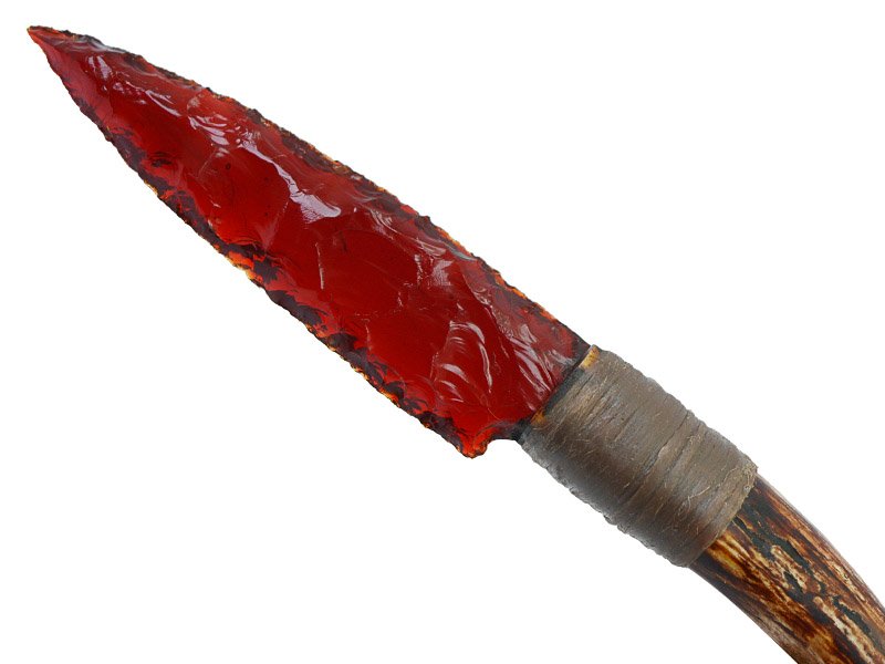 Faca para colecionador em Obsidiana. Empunhadura em chifre de cervo, 26 cm