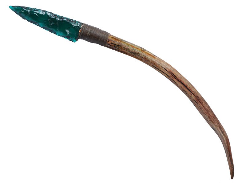 Faca para colecionador em Obsidiana. Empunhadura em chifre de cervo, 40 cm