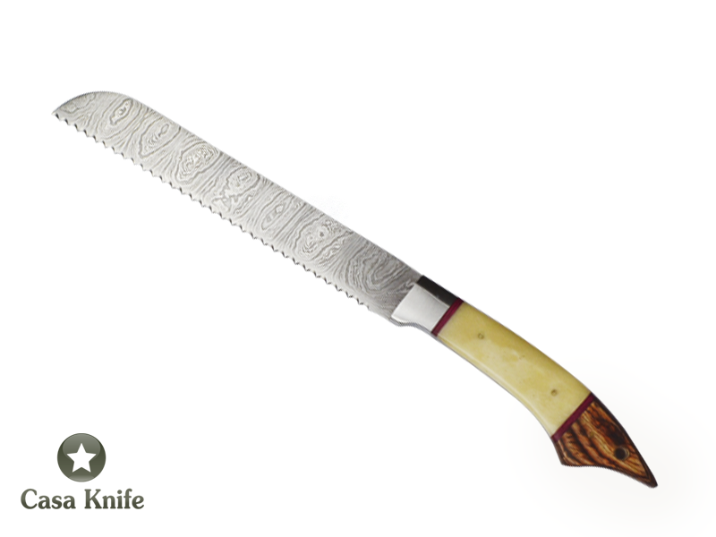 Conjunto de Facas Master Cheff com 6 peças para colecionador forjada em aço damasco, com Empunhadura em Osso e Madeira estabilizada.