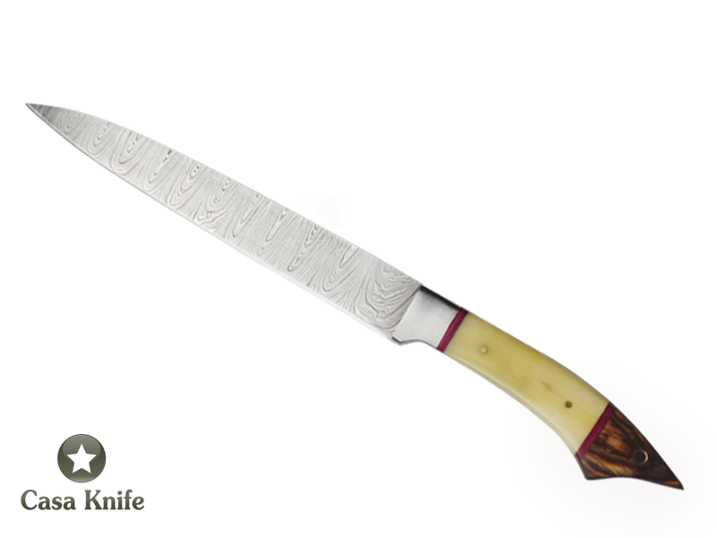 Conjunto de Facas Master Cheff com 6 peças para colecionador forjada em aço damasco, com Empunhadura em Osso e Madeira estabilizada.