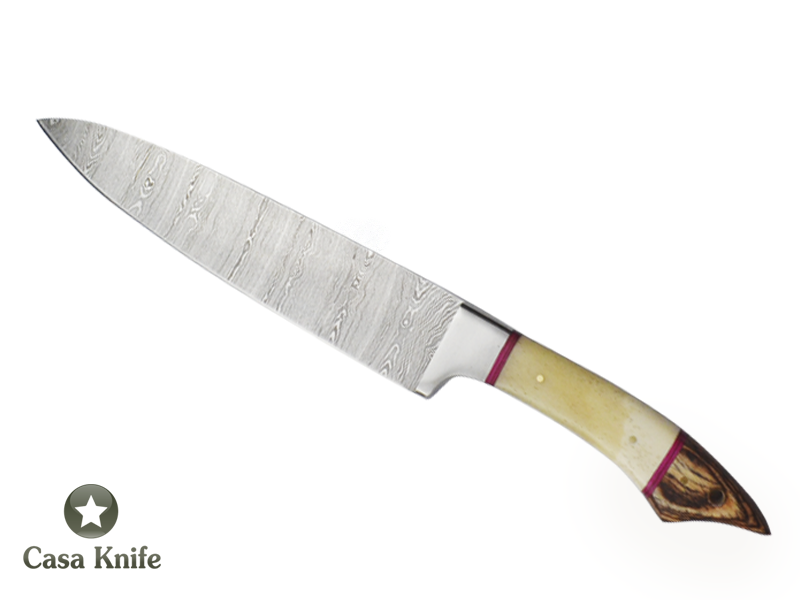 Conjunto de Facas Master Cheff com 6 peças para colecionador forjada em aço damasco, com Empunhadura em Osso e Madeira estabilizada.