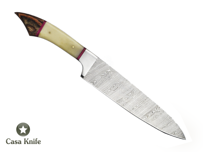 Conjunto de Facas Master Cheff com 6 peças para colecionador forjada em aço damasco, com Empunhadura em Osso e Madeira estabilizada.