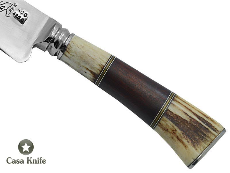 Criolla Faca em aço inoxidável com empunhadura em osso bovino e madeira Nogueira 31 cm