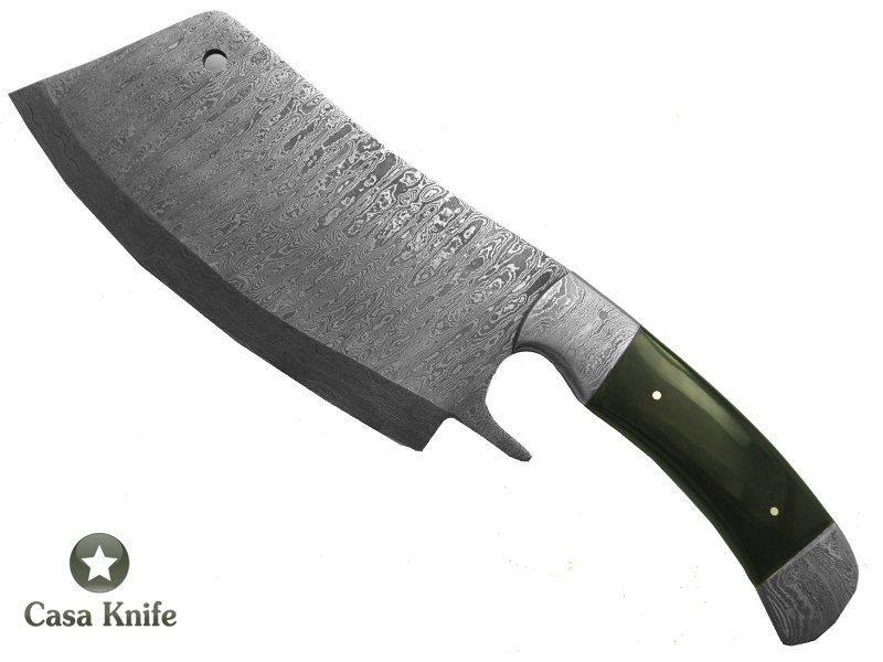 Cutelo para colecionador forjado em aço damasco - padrão gotas de chuva com empunhadura em Chifre de Búfalo, 31 cm