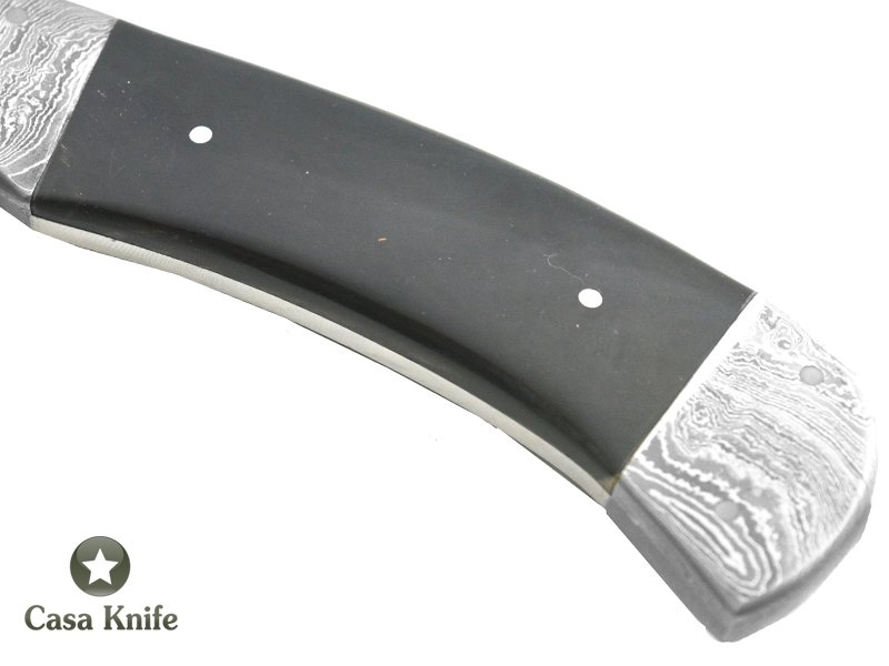 Cutelo para colecionador forjado em aço damasco - padrão gotas de chuva com empunhadura em Chifre de Búfalo, 31 cm
