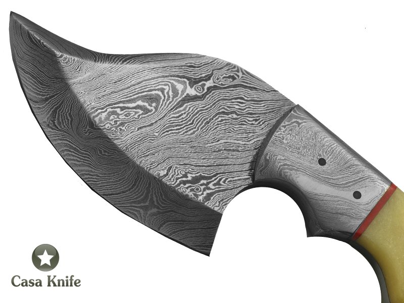 Cutelo para colecionador forjado em aço damasco. Empunhadura em Chifre de Búfalo e Osso de Boi, 19 cm