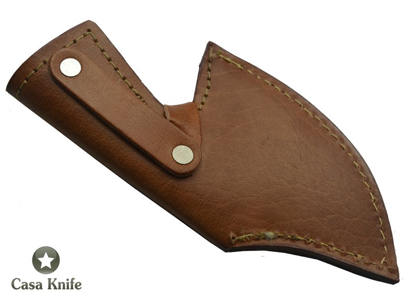 Cutelo para colecionador forjado em aço damasco. Empunhadura em Chifre de Búfalo e Osso de Boi, 19 cm