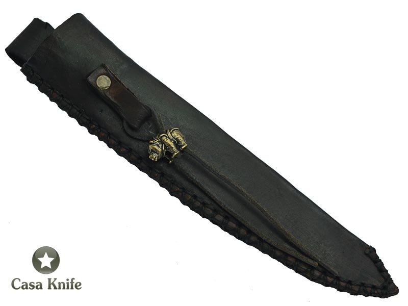 Faca Master Cheff para colecionador forjado em aço damasco. Empunhadura em madeira de peroba rosa, 28 cm