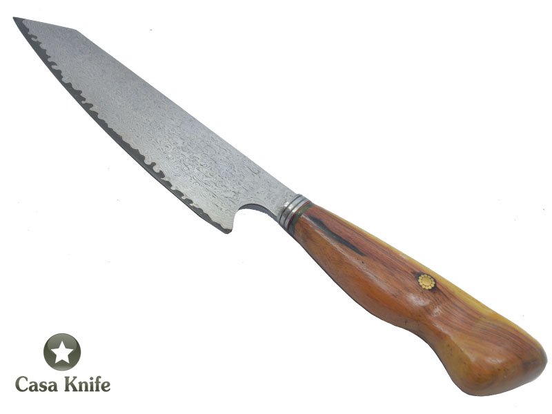 Magnifica faca Santoku para colecionador forjada em aço damasco VG10, com 67 camadas, Empunhadura em Madeira Jacarandá, 36 cm