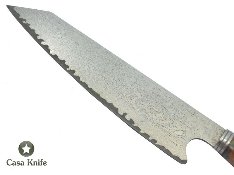 Magnifica faca Santoku para colecionador forjada em aço damasco VG10, com 67 camadas, Empunhadura em Madeira Jacarandá, 36 cm