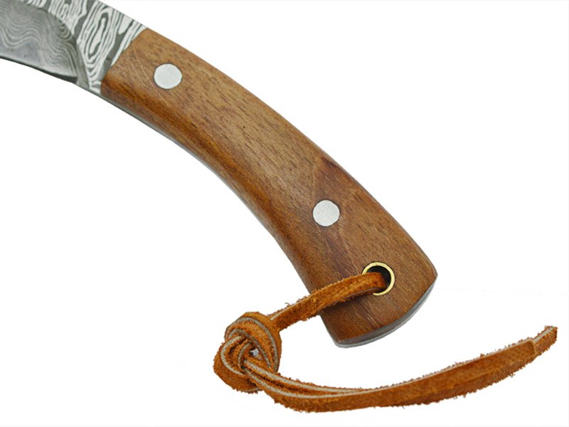 Faca kukri para colecionador, forjada em aço damasco. Empunhadura em sândalo, 17 cm