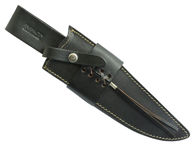 Faca bowie para colecionador forjada em aço damasco. Empunhadura em chifre de búfalo, 38 cm
