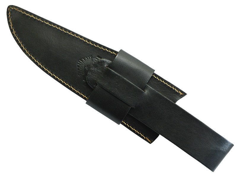 Faca bowie para colecionador forjada em aço damasco. Empunhadura em chifre de búfalo, 38 cm