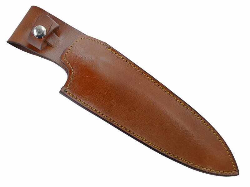 Faca bowie para colecionador em aço damasco. Empunhadura em rádica de roseira, 32 cm