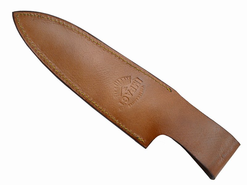 Faca bowie para colecionador em aço damasco. Empunhadura em rádica de roseira, 32 cm