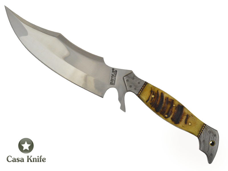Faca Bowie Full Tang Tubarão, para colecionador forjado em aço D2. Empunhadura em Chifre de Carneiro, 32 cm