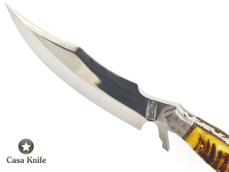 Faca Bowie Full Tang Tubarão, para colecionador forjado em aço D2. Empunhadura em Chifre de Carneiro, 32 cm