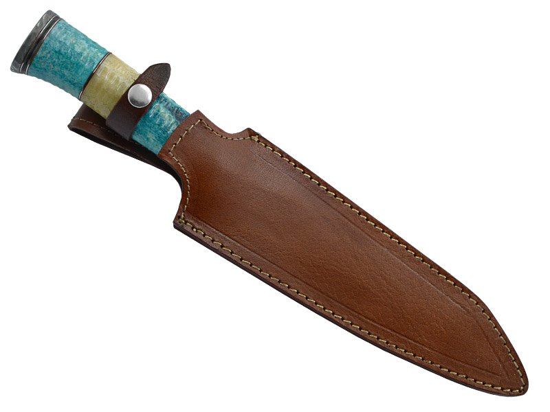 Faca bowie para colecionador em aço cirúrgico. Empunhadura em osso de boi tingido, 36 mm