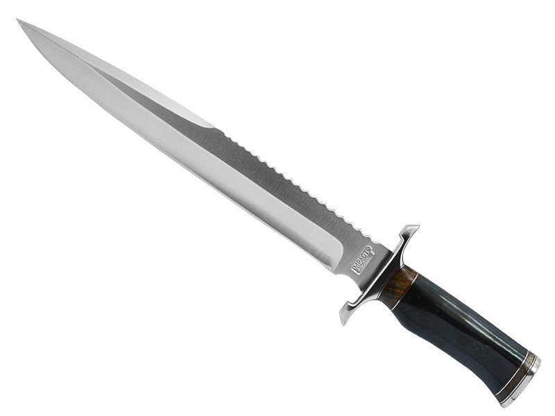 Faca bowie para colecionador em aço D2. Empunhadura chifre de búfalo e jacarandá, 45 cm