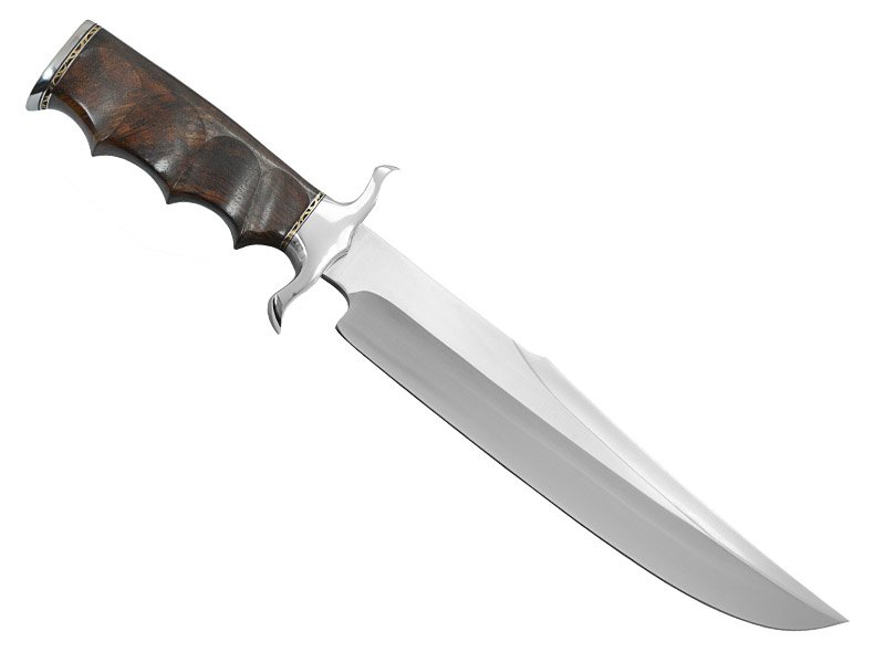 Faca bowie para colecionador em aço D2. Empunhadura em jacarandá da Bahia, 39 cm,