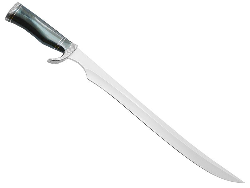Faca bowie longa para colecionador em aço D2. Empunhadura chifre de búfalo, 54 cm