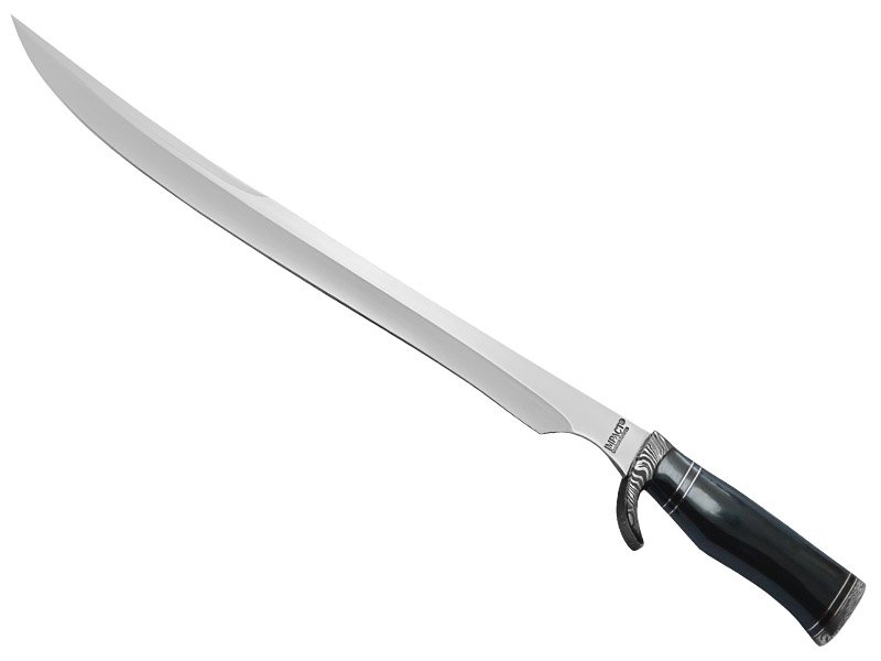 Faca bowie longa para colecionador em aço D2. Empunhadura chifre de búfalo, 54 cm
